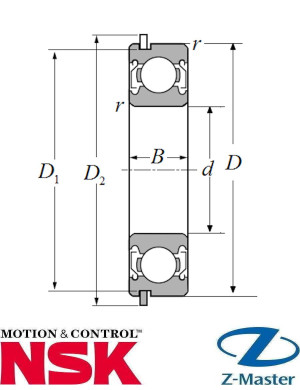 Радиальный шариковый подшипник 6203ZZNR NSK 17×40×12, ZZ + NR