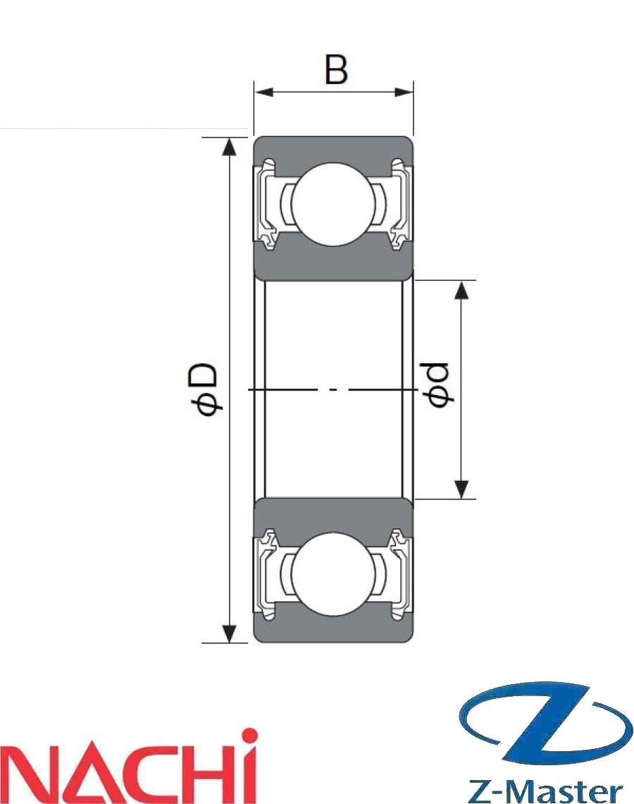 Радиальный шариковый подшипник 6201-2NSE9CM Nachi 12×32×10, 2RS CM