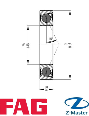 Гибридные шпиндельные подшипники (пара DUL) FAG HCS7012-C-T-P4S-DUL (60×95×36), 15°, L