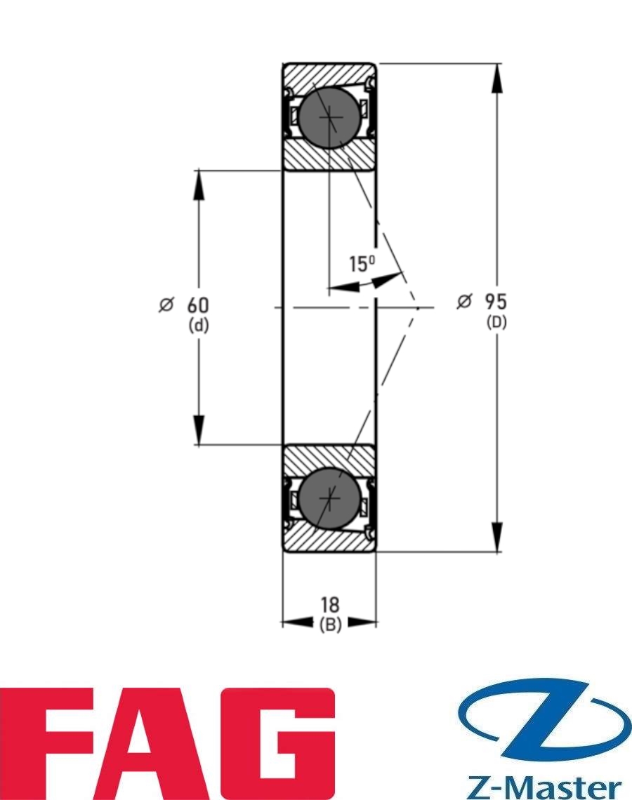 Гибридные шпиндельные подшипники (пара DUL) FAG HCS7012-C-T-P4S-DUL (60×95×36), 15°, L