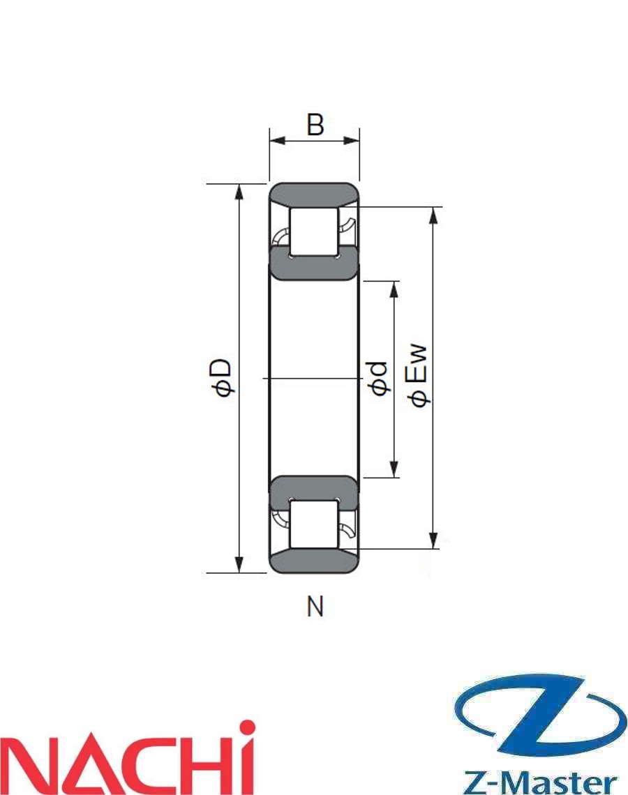 Цилиндрический роликоподшипник N208 Nachi (40×80×18)