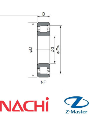 Цилиндрический роликоподшипник NF305 Nachi (25×62×17)
