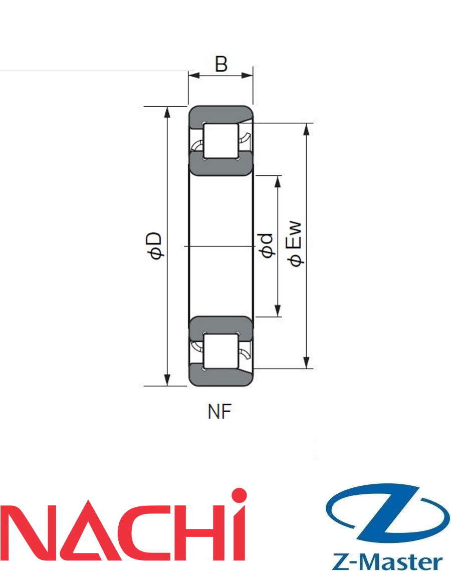 Цилиндрический роликоподшипник NF204 Nachi (20×47×14)