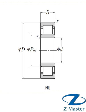 Цилиндрический роликоподшипник NU205 NSK (25×52×15)