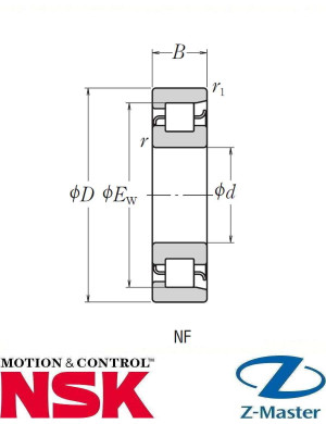 Цилиндрический роликоподшипник NF305ET NSK (25×62×17), E/T